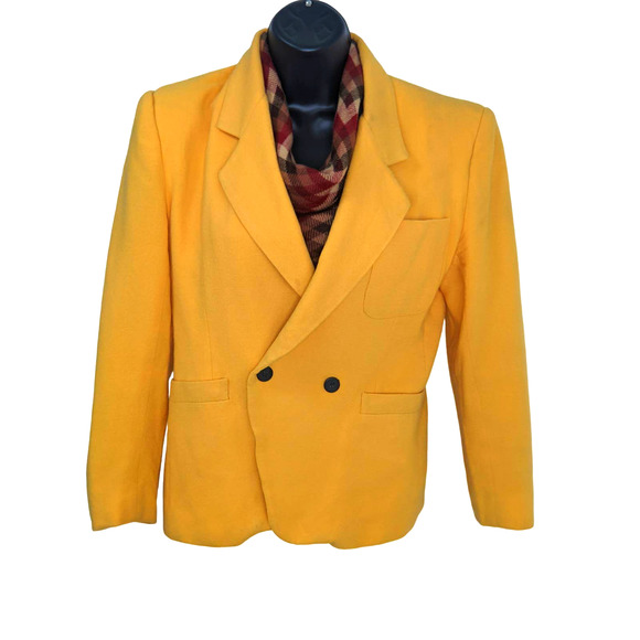 Jones New York Jackets & Blazers - Jones of New York Blazer Yellow Solid Womens Wool 1 Pocket Notched Collar Sz 8P